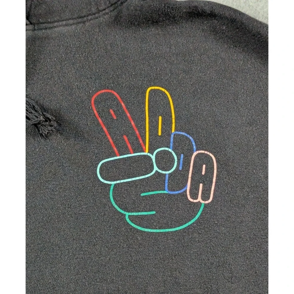 Adidas Originals Men's Small Black Peace Sign Graphic Hoodie Sweatshirt 02/22